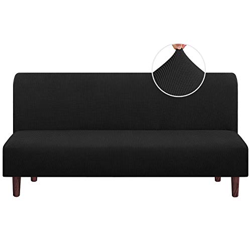 PrinceDeco PrinceDeco Stretch Armless Futon Cover Futon Slipcover Full Queen Size Futon Couch Sofa Cover Bed Cover Furniture Protector with Elastic Bottom, Checked Pattern Jacquard, Black