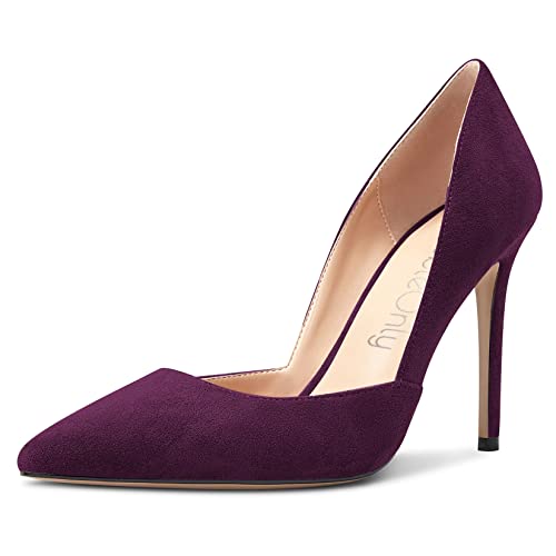 Nobleonly Women Stiletto High Heel Pointed Toe Pumps Two-Piece Slip-On Wedding Sexy Dress Shoes Purple Suede 6 M Us #TOP23