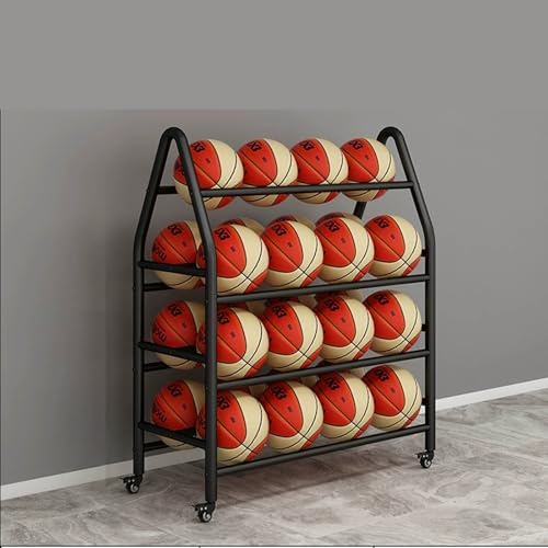 Organizador de equipos deportivos con ruedas giratorias, estante de almacenamiento de bolas para garaje, estante de equipo resistente de 3 niveles para uso en interiores y exteriores