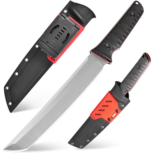 DCE 鞘付和式アウトドアナイフ 【武刀・悲】 アメリカン・タント 超厚の刀身5.5mm・刃体重457g フルタング構造 真黒G10柄材＋赤パッキング