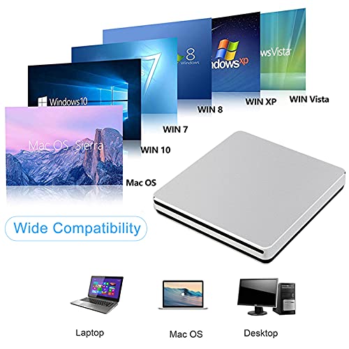 SOMDARHK External CD DVD Drive USB & Type-C Portable CD/DVD Burner Writer Reader, Slim Optical Disc Drive DVD Player for Laptop Mac MacBook Air Pro Apple PC Computer Windows 11/10