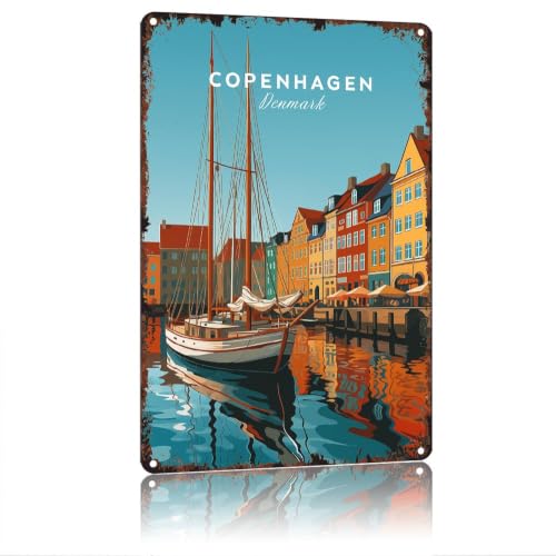 Copenhagen Denmark Travel Vintage Aluminum Metal Sign 12x8 Inch