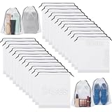 24 Stück Schuhbeutel mit Zugband, Transparente & wasserdichte PE Schuhtasche, Staubdichte Aufbewahrungstasche, Kofferorganizer für Reise & Täglicher Gebrauch (30×40 cm)