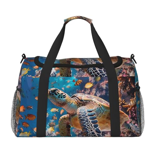 Undersea Turtle Seashell Duffle Bag for Travel Ocean Animal Sports Gym Tote Carry On Bag Large Shoulder Weekend Overnight for Workout
