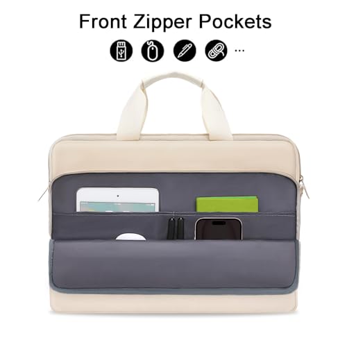 MOSISO Puffy Laptop Shoulder Bag,15-15.6 inch Computer Bag Compatible with MacBook Pro 16 inch, HP, Dell, Lenovo, Asus Notebook,Polyester Horizontal Sleeve with Front Zipper Pocket&Belt, Sand2