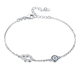 TONGZHE Blue Evil Eye Hamsa Hand Bracelet in Sterling Silver 925 with Cubic Zirconia CZ and 7"+1.5"