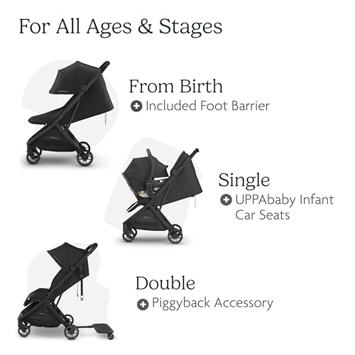 Image of UPPAbaby Minu V3 Travel Stroller | Lightweight + Compact Design | One-Hand Fold + Unfold | from Birth + Overhead Compatible | Evelyn (Meadow Green /Carbon Frame /Chestnut Leather)