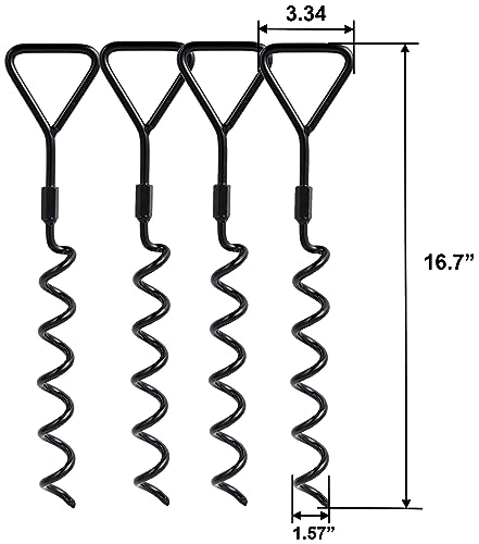 VASGOR Set of 4 Trampoline Stakes Heavy Duty Tie Downs - Corkscrew Shape Steel Stake High Wind Anchor Kit for Trampolines - Spiral Ground Anchors – Securing for Camping Tents - Thumbnail 2