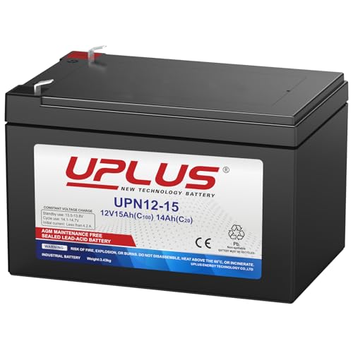 UPLUS UPN12-15 12V 15Ah Rechargeable Agm Battery with T2(F2) Terminal SLA Battery Replacement Batteries for Golf Trolley UPS System Electric Scooter Mobility Home Alarm System