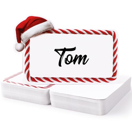 50 peças Cartões mesa Natal dobráveis, marcassites papel lugar personalizar nome mensagem convidados assentos gorro Pai Natal vermelho branco festas natalícias jantar Place Card