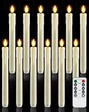Homemory 12 Pcs Plastic Flameless Taper Candles with Remote Timer Dimmer, Ivory Led Candlesticks with Flickering Flame Light, Lifelike Taper Candles Battery Operated for Indoor Decoration 9.6 Inches