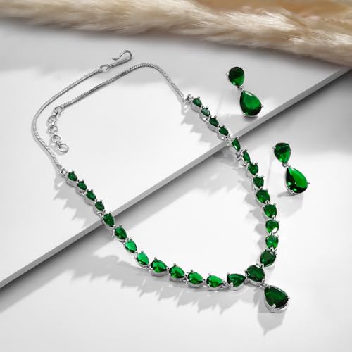 Image of Rubans Necklace Set Rhodium Plated Crystal Studded Jewellery Gift for Women & Girls