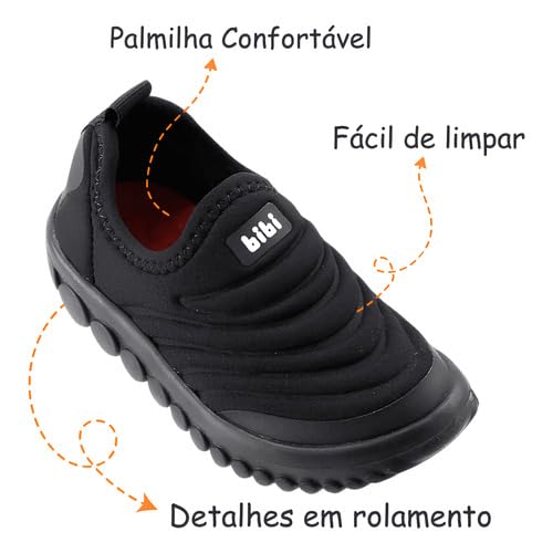 Tênis Infantil Bibi Antiderrapante Calce Fácil Palmilha Macia Confortável Respirável Durável (Preto/