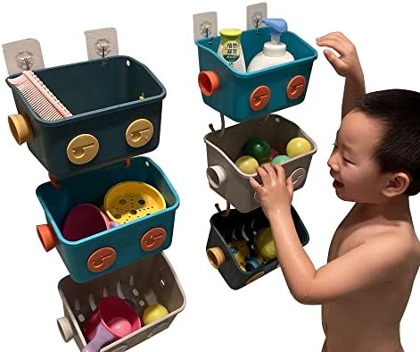 6 Pieces Bath Toy Storage Organizer Basket, bath toy holder，bath tub toy holder，Colorful Robot Modeling Wall Mounted Kids Hanging Shower Caddy with Hooks for Shampoo，for Bathtub Toys, Kids Bathroom