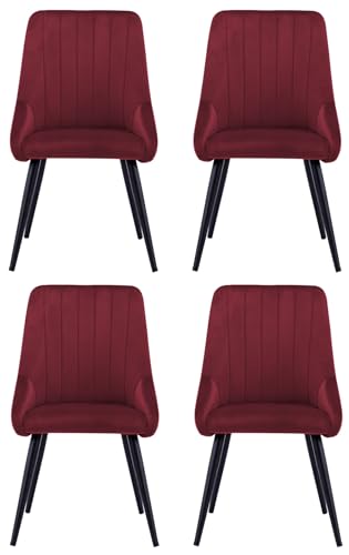 Image of Finch Fox Morris Velvet Dining Chair for Living Room, Bedroom, Home Office with Black Metal Legs in Maroon Color (Set of 4)