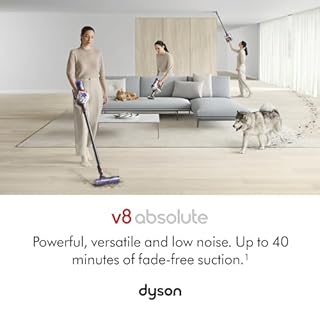 Dyson V8 Absolute Cordless Vacuum Cleaner, 115 AW, up to 40 min runtime, De-tangling Motorbar, removes Pet hair, Fluffy cleaner head, cordless handheld