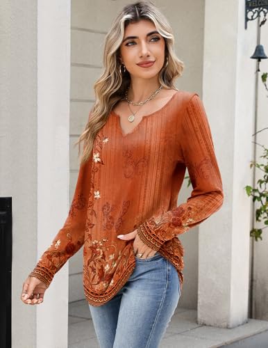 Image of Zeagoo Spring Tops for Women Long Sleeve Shirt Summer Casual Dressy Blouse V Neck Tunic Vacation Clothes 2026 Outfits