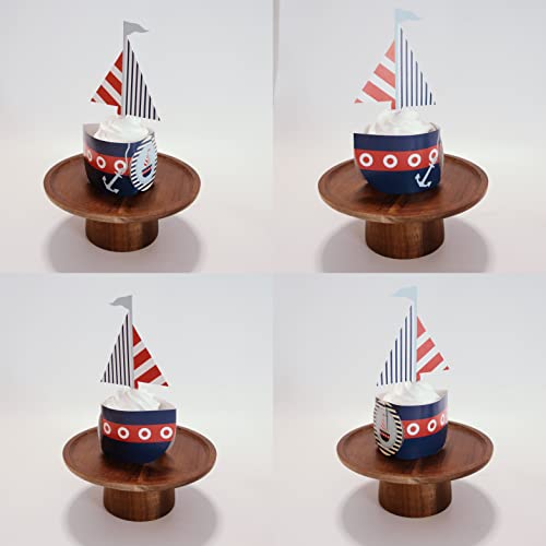 Sailboat Cupcake Wrappers+Cupcake Toppers,Nautical Themed Party Decorations-24Pcs #TOP5