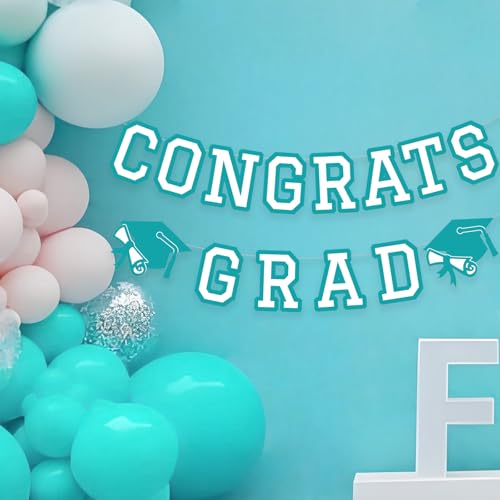 Image of Congrats Grad Banner Graduation Party Banner Decoration Hanging Garland High School College Backdrop Supplies Teal