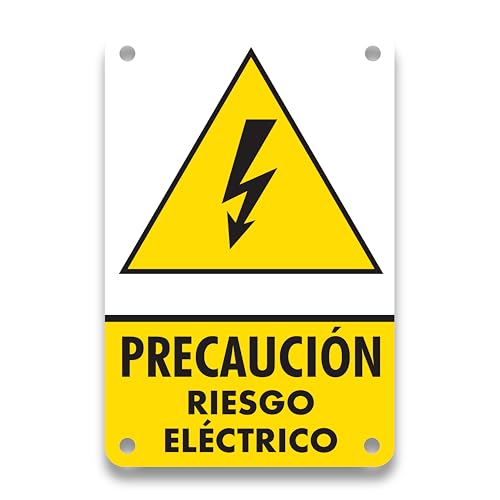 ITALMI | Cartel Riesgo Eléctrico PVC 20x15 cm | Señal de Alta Tensión con Agujeros | Uso Exterior | Resistente Agua y Sol | Seguridad Eléctrica Industrial