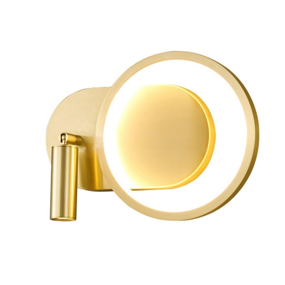 Kinkiet z lampką nocną do czytania, metalowe kinkiety z obrotowym reflektorem, nowoczesne ściemnialne lampy ścienne LED, oświetlenie sypialni, kinkiet 12 W, złoty,Gold