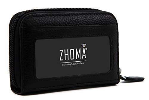 Zhoma Rfid Blocking Genuine Leather Credit Card Case Holder Security Travel Wallet - Black #TOP2