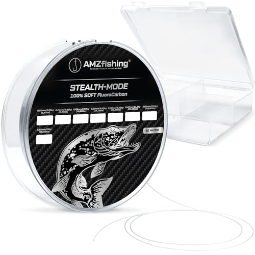 NEU AMZfishing® Stealth-Mode 50m Flurocarbon Vorfachschnur| 100% Fluorocarbon Angelschnur | Zandervorfach | Angelschnur | Angelzubehör | Angeln Zubehör (Ø 0,28 mm | 4,95 kg (10,89 lbs))