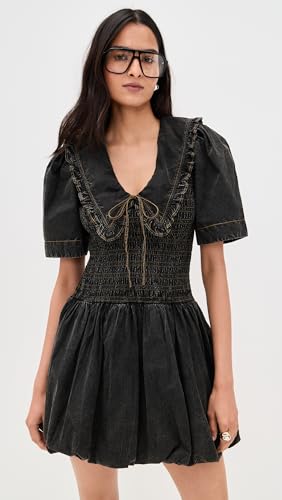 Women's Garment Dyed Cotton Mini Smock Bubble Dress2