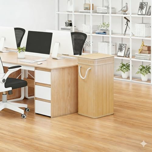 GENNISSY 72L Müllsackständer Sack Mülleimer aus Bambus inkl. waschbare Innentasche – Mülleimer Sack Ständer stabil doppelt verstärkt mit Deckel