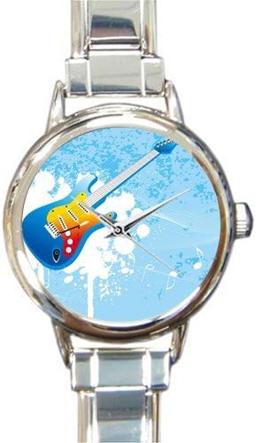 Hot Sale Christmas Day Gift Watch Distinctive Blue Guitar And White Music Notes Round Italian Charm stainless steel Watch