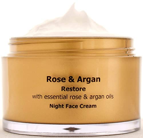 Crema facial de noche ARGAN and ROSE, humectante calmante, repara la piel dañada y madura para una piel más suave y joven sin parabenos 50 ml de Aroma Essence Cover