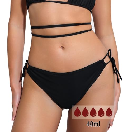 LETYFY Bikini Menstrual Bragas Deportivas menstruales Bragas menstruales para Nadar Ropa Mujer Braguitas menstruales Impermeables Ropa Interior Menstrual Moda (con Cordones, Negro, M)