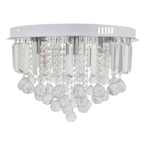 JAYEUW Kristall-Kronleuchter 6-Flammig Flush Mount Deckenleuchte Runde Deckenleuchte Modern Elegantes Glas Kristall-Kronleuchter Licht Kristall Tröpfchen Rund Licht Mit Modernem Design für Wohnzimmer
