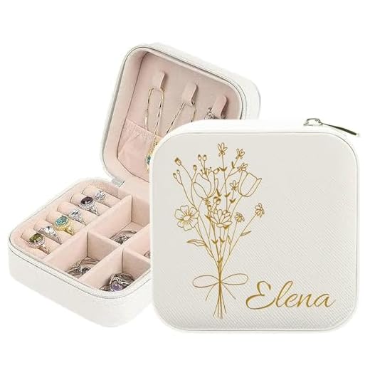 YUYUGO Personnalisée Boîte à Bijoux Femme - Boite Bijoux Voyage Avec Initiales et Fleurs, Petite Organisateur Bijoux en Cuir Cadeaux Personnaliser Pour Filles, Anniversaire, Mariage, Fête Des Mères