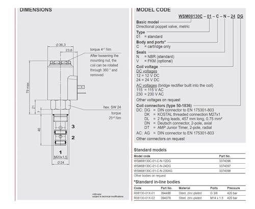 Électrovannes hydrauliques WSM06020W à commande électrique directe 24V