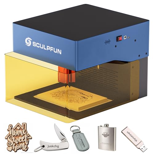 SCULPFUN iCube Pro Max Lasergraveermachine, 10 W, mini-lasersnijder met filter, app-gravure, graveersnelheid 10.000 mm/min, temperatuuralarm, 0,08 mm laserfocus, lasergraveermachine voor hout, metaal