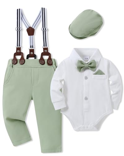 Image of SANMIO Baby Boy Clothes Suit 0-24M Boys Baptism Easter Outfits Baby Shirt+Bow Tie+Pants+Suspenders 4Pcs Christmas Wedding Set
