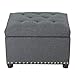 Decent Home Fabric Storage Ottoman Lift Top Rectangular Foot Rest Stool with Nailheads for Bedroom Living Room (Grey)