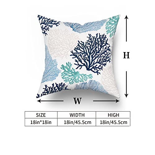 Summer Coastal Throw Pillow Covers Set Of 2 Farmhouse Coral Branch Ocean Themed Pillowcase Soft Cotton Square Cushion Covers For Home Couch Sofa Patio Bedroom 18X18 Inches #TOP4