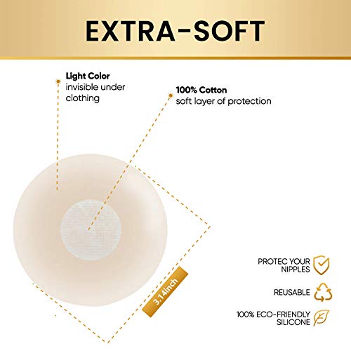 Queensecret 3.14 Inch Best Size World Thinnest Nippleless Covers Reusable Adhesive Invisible Silicone Pasties Nude-2 Pairs #TOP1
