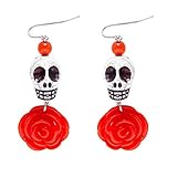 PARTY DISCOUNT Ohrringe mit weißem Totenkopf und roter Rose