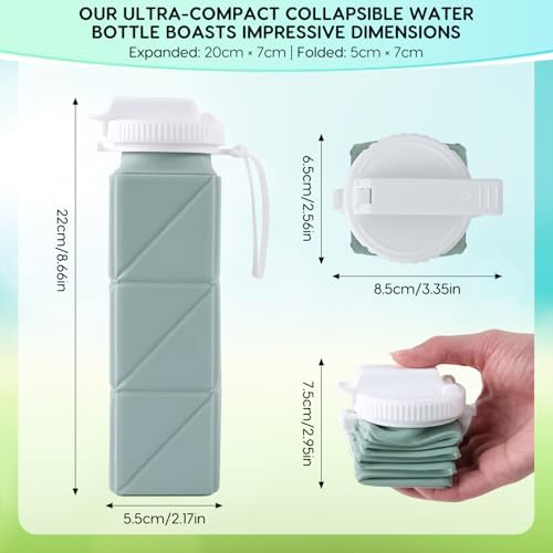 Collapsible Water Bottles 620ml, Reusable Silicone Foldable Travel Water Bottle, BPA-Free Portable Leak Proof for Cycling Gym Camping Hiking Sport, Travel Essentials Basics Accessories (Green) - 1