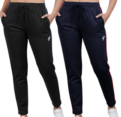 Image of Women Cotton Regular Fit Track Pants (Pack of 2)