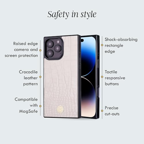 Image of COCOMII Rectangle for iPhone 15 Pro Max Case, Ivory Crocodile Leather