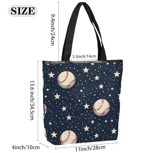 Stars Baseball Canvas Tote Bag Portable Shopping Bags Reusable Shoulder Tote Bag with Zipper for Travel Shopping Campaign Gym2