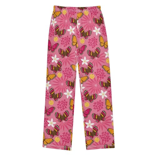 Butterfly Flower Orange Boys Pants for Kids Jogger Pants with Pockets S-XL