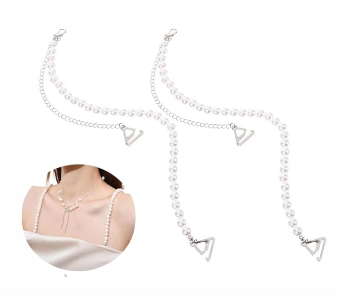 Pearl Bra Straps for Women Fancy Adjustable Straps Pearl Bra Strap Invisible Shoulder Strap Strings Bra Invisible Non-Skid Bra Belt for Bra Tops, Beaded Bra Straps Dress Accessories - 1 Pair