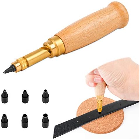 Leder Locher Automatische Lochstanzer mit 6 Pcs Loch Durchmesser 1-4mm von Lochpfeifen Spitze,Schrauben-Locher zum Leder Holzgriff Leder Stanzen Locher für Gürtel Nähen Papier Leder PVC Handwerk Cover