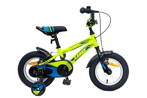 DEPORBIKES®️ Bicicleta de niño 12 y 14 Pulgadas | Bicicleta Infantil para niños 3 5 años + Frenos V Break + Ruedas estabilizadoras | Bicicleta cómoda y Segura Ideal para niños (Amarillo, 12 Pulgadas)