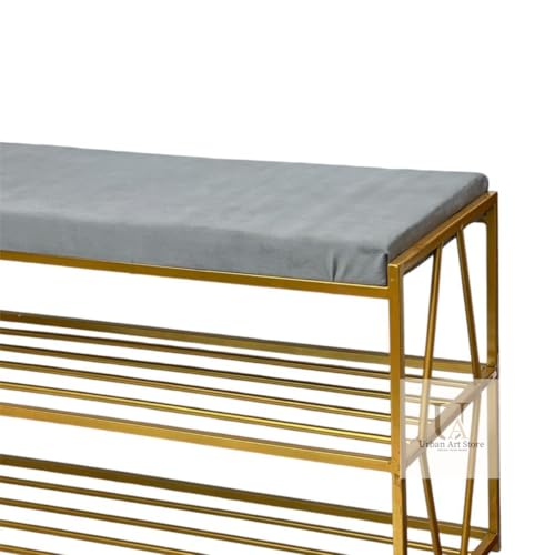 Image of Bench for Bedroom - Changing Stool With Shoe Cabinet and Rack - Free Installation Household Entrance Seat With Cushion